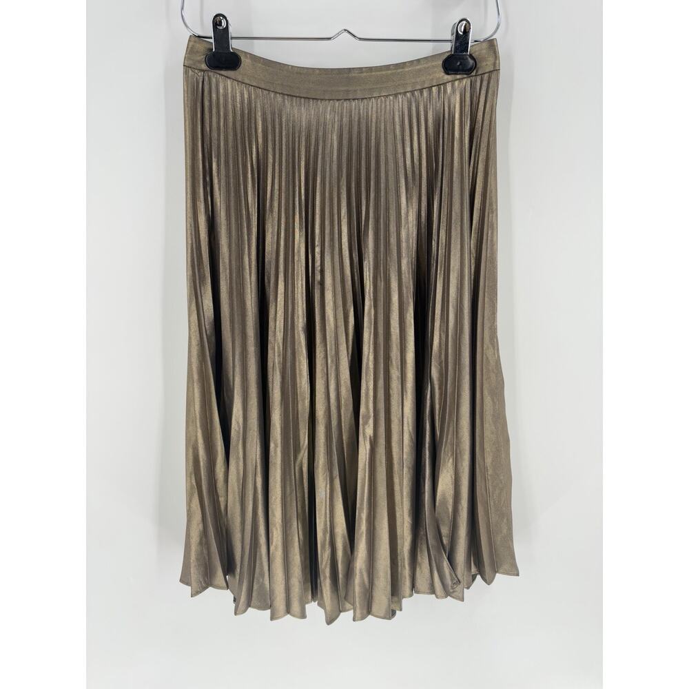 A.L.C. Skirt Womens 2 Gold Metallic Pleated Knee Length Lined Zip Up Party